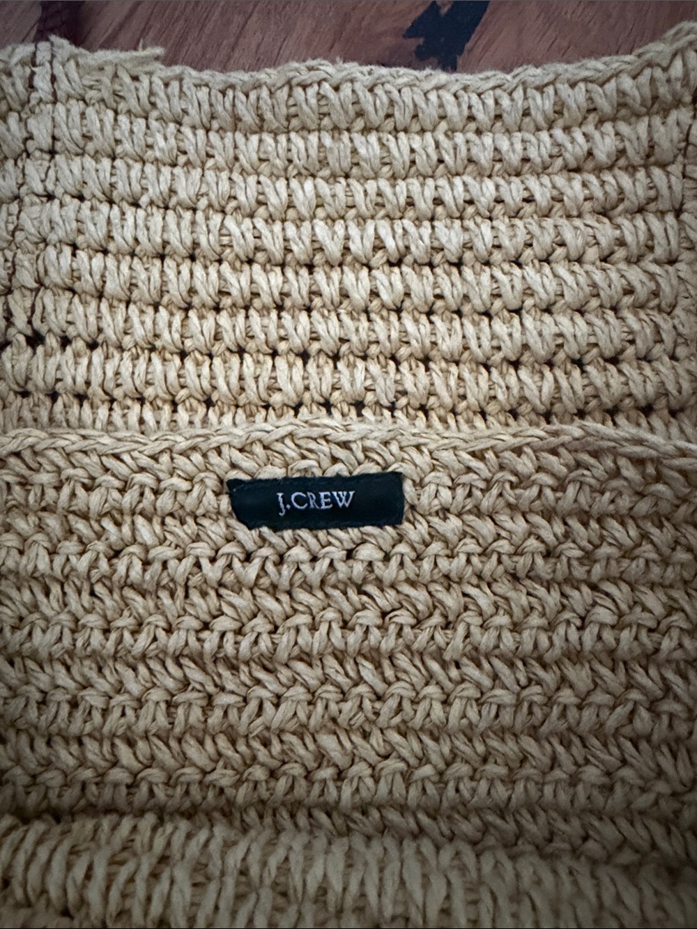 J. Crew Pale Yellow Woven Tote with Brown Straps - Picture 2 of 3